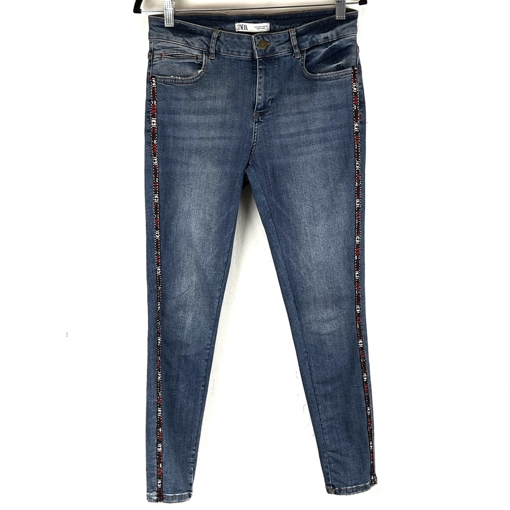 Zara Embellished Mid Rise Skinny Jeans